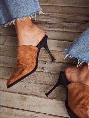 New Free People Leila Heeled Mule Brown Suede Size 41